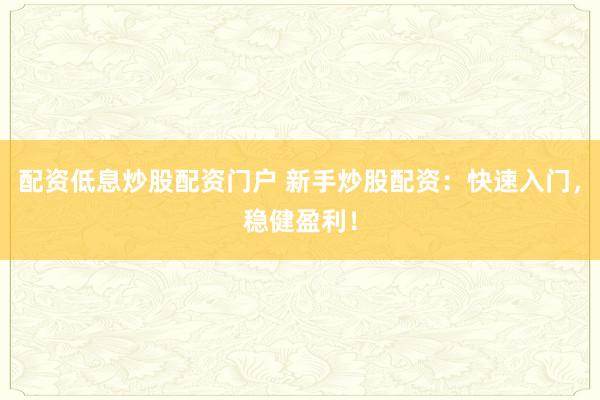 配资低息炒股配资门户 新手炒股配资：快速入门，稳健盈利！