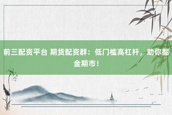 前三配资平台 期货配资群：低门槛高杠杆，助你掘金期市！