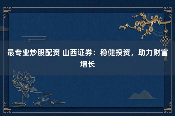 最专业炒股配资 山西证券：稳健投资，助力财富增长