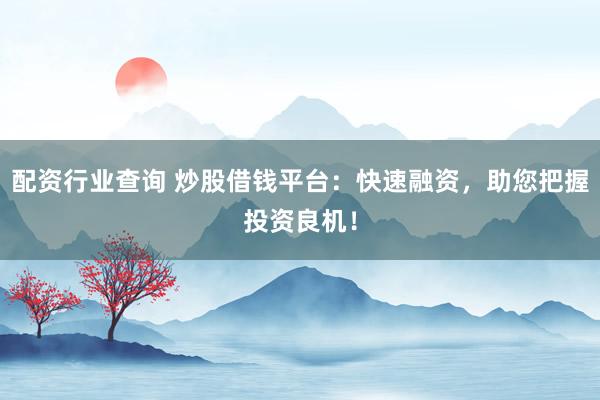 配资行业查询 炒股借钱平台：快速融资，助您把握投资良机！