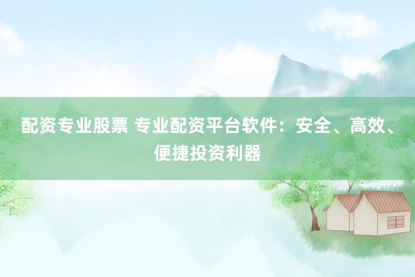 配资专业股票 专业配资平台软件：安全、高效、便捷投资利器
