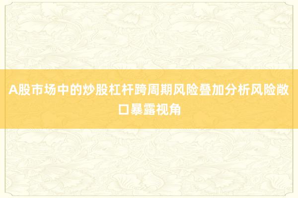 A股市场中的炒股杠杆跨周期风险叠加分析风险敞口暴露视角