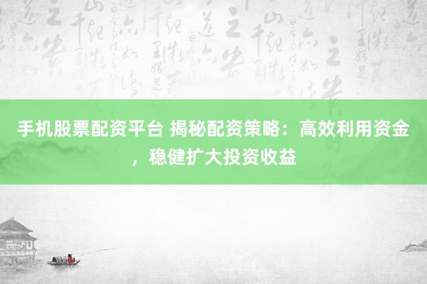手机股票配资平台 揭秘配资策略：高效利用资金，稳健扩大投资收益