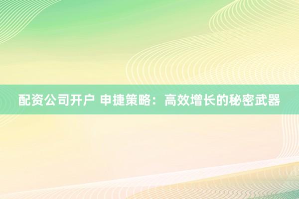 配资公司开户 申捷策略:高效增长的秘密武器